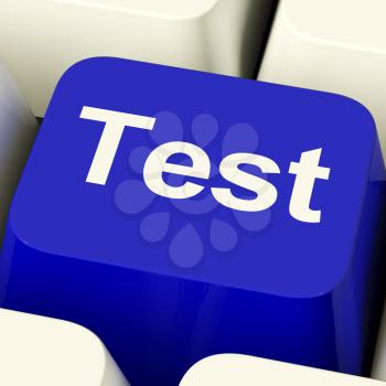 Test Computer Key In Blue Showing Quizes Or Online Questionnaire