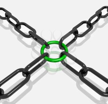 Green Link Chain Showing Strength Security Safety and Togetherness