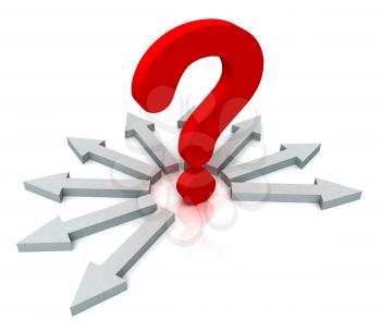 Arrows Surrounding Red Question Mark Showing Choice Decisions Problem Brainstorming