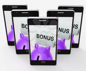Bonus Piggy Bank Showing Incentive Extra Or Premium