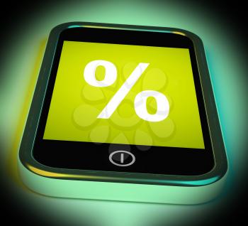 Percent Sign On Mobile Showing Percentage Discount Or Investment