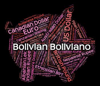 Bolivian Boliviano Indicating Worldwide Trading And Banknotes