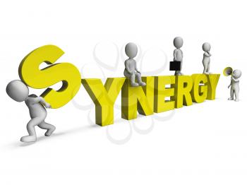 Synergy Characters Showing Teamwork Collaboration Team Work