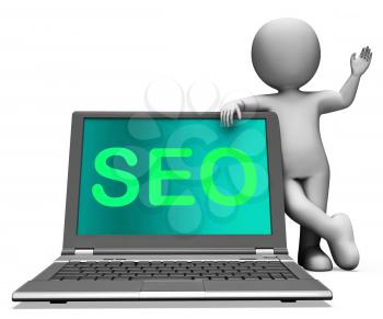 Seo Laptop And Character Showing Search Engine Optimization