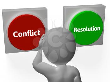 Resolution Conflict Buttons Showing Fighting Or Arbitration