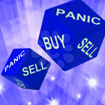 Panic, Buy, Sell Dice Background Showing International Transactions And Business
