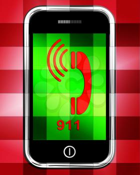 Nine One On Phone Displaying Call Emergency Help Rescue 911