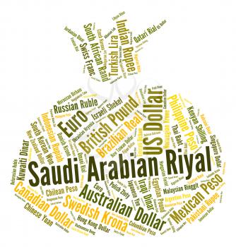 Saudi Arabian Riyal Showing Foreign Exchange And Coin 