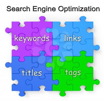 Search Engine Optimization Puzzle Shows Links, Tags, Titles And Keywords