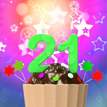 Twenty One Candle On Cupcake Meaning Colourful Celebration And Happiness