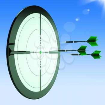 Arrows Aiming Target Shows Perfect Performance Or Strategy