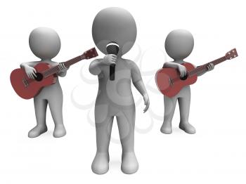 Singer And Guitar Players Showing Band Concert Or Performing