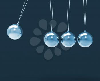 Four Silver Newtons Cradle Showing Blank Spheres Copyspace For 4 Letter Word
