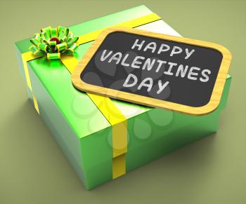 Happy Valentines Day Present Showing Romantic Celebration Or Valentines