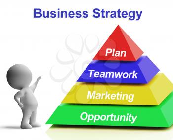 Business Strategy Pyramid Showing Teamwork Marketing And Plan