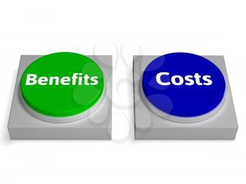 Costs Benefits Buttons Showing Cost Benefit Analysis