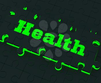 Health Puzzle Showing Healthy Medical Care And Wellbeing