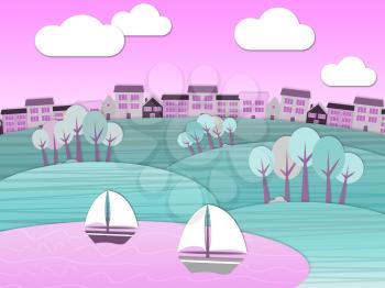 Relaxing Landscape Representing Sails Yacht And Sailing