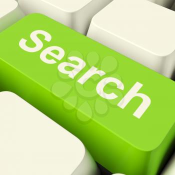 Search Computer Key Green Showing Internet Access And Online Research 