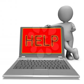 Help On Laptop Showing Helping Customer Service Helpdesk Or Support
