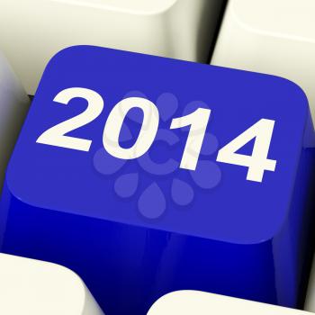 2014 Key On Keyboard Representing Year Two Thousand Fourteen