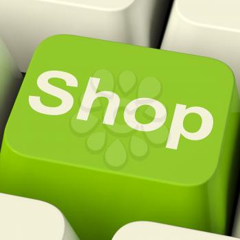 Shop Computer Key In Green Showing Commerce Or Retail Sales