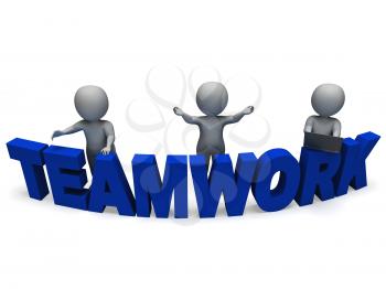 Teamwork Shows 3d Characters Working Together As Team