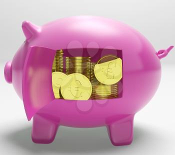 Currency Coins Piggy Showing Savings And Investment