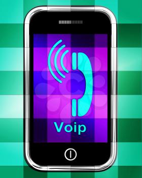 Voip On Phone Displaying Voice Over Internet Protocol Or Ip Telephony