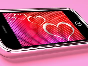 Hearts On Mobile Phone Screen Showing Online Dating