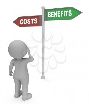 Costs Benefits Sign Showing Outlay Expenditure 3d Rendering