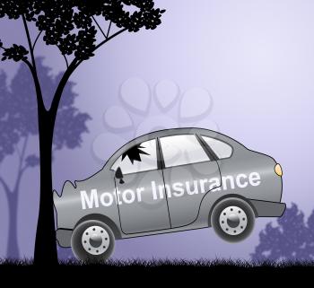 Motor Insurance Sign Crash Showing Car Policy 3d Illustration