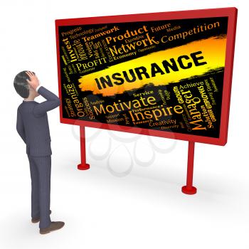 Insurance Words Sign Representing Contract Covered And Policy 3d Rendering