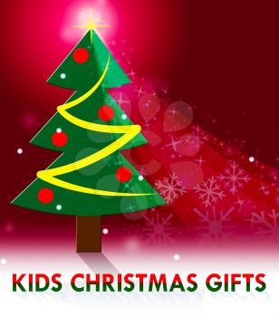 Kids Christmas Gifts Tree Scene Means Xmas Presents 3d Illustration