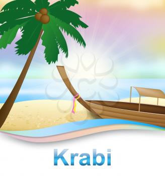 Krabi Beach With Boat Shows Thailand Holiday 3d Illustration