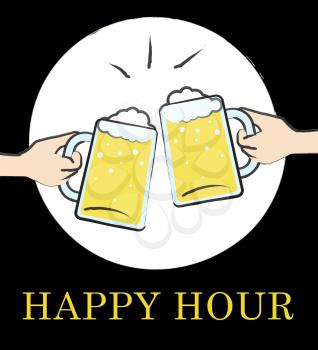 Happy Hour Pub Glasses Shows Discount Bar Or Tavern