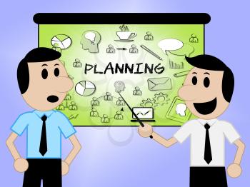 Planning Icons Sign Showing Target Organizing And Aim 3d Illustration