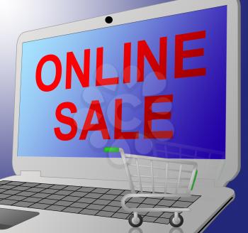Online Sale Laptop Message Means Web Discounts 3d Illustration