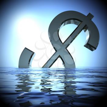 Dollar Sinking In The Sea Showing Depression Recession And Downturns 3d Rendering