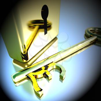 Pound Key With Gold Padlock Showing Banking Savings And Finances 3d REndering