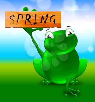 Frog With Spring Sign Shows Natural Environment 3d Illustration