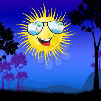 Smiling Sun In The Countryside Trees And Hills 3d Illustration