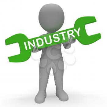 Industry Character with Spanner Means Industrial Production 3d Rendering