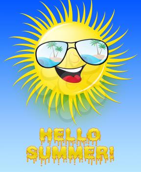 Hello Summer Sun With Glasses Smiling Means Hot 3d Illustration
