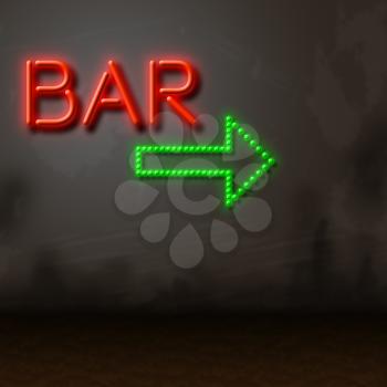 Bar Shining Neon Sign Locates Pub Tavern Or Nightlife