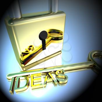 Padlock With Ideas Key Showing Improvement Concepts And Creativness 3d Rendering