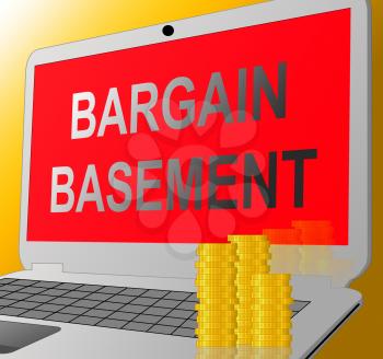 Bargain Basement Laptop Message Showing Retail Reduction And Clearance