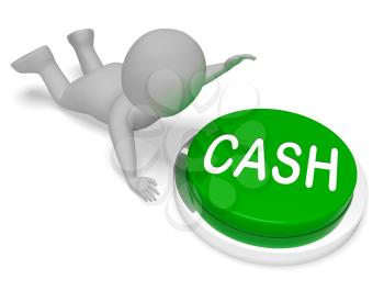 Cash Character Pushing Button Represents Online Revenue 3d Rendering