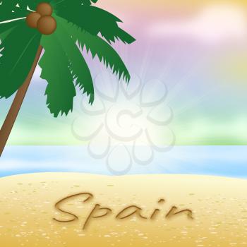 Spain Beach With Palm Tree Holiday Meaning Sunny 3d Illustration