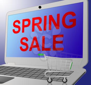 Spring Sale Laptop Message Shows Bargain Offers 3d Illustration